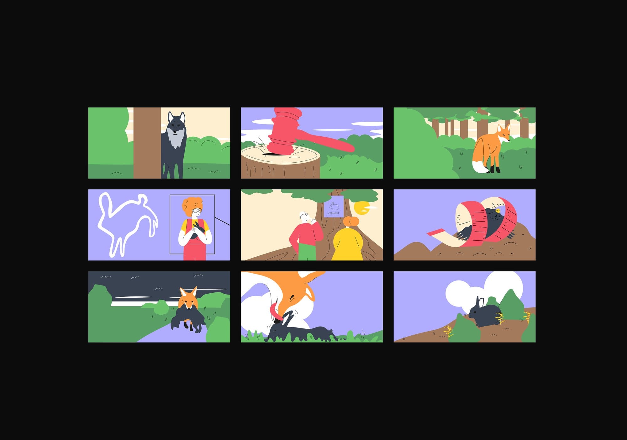 Overview of nine illustrations