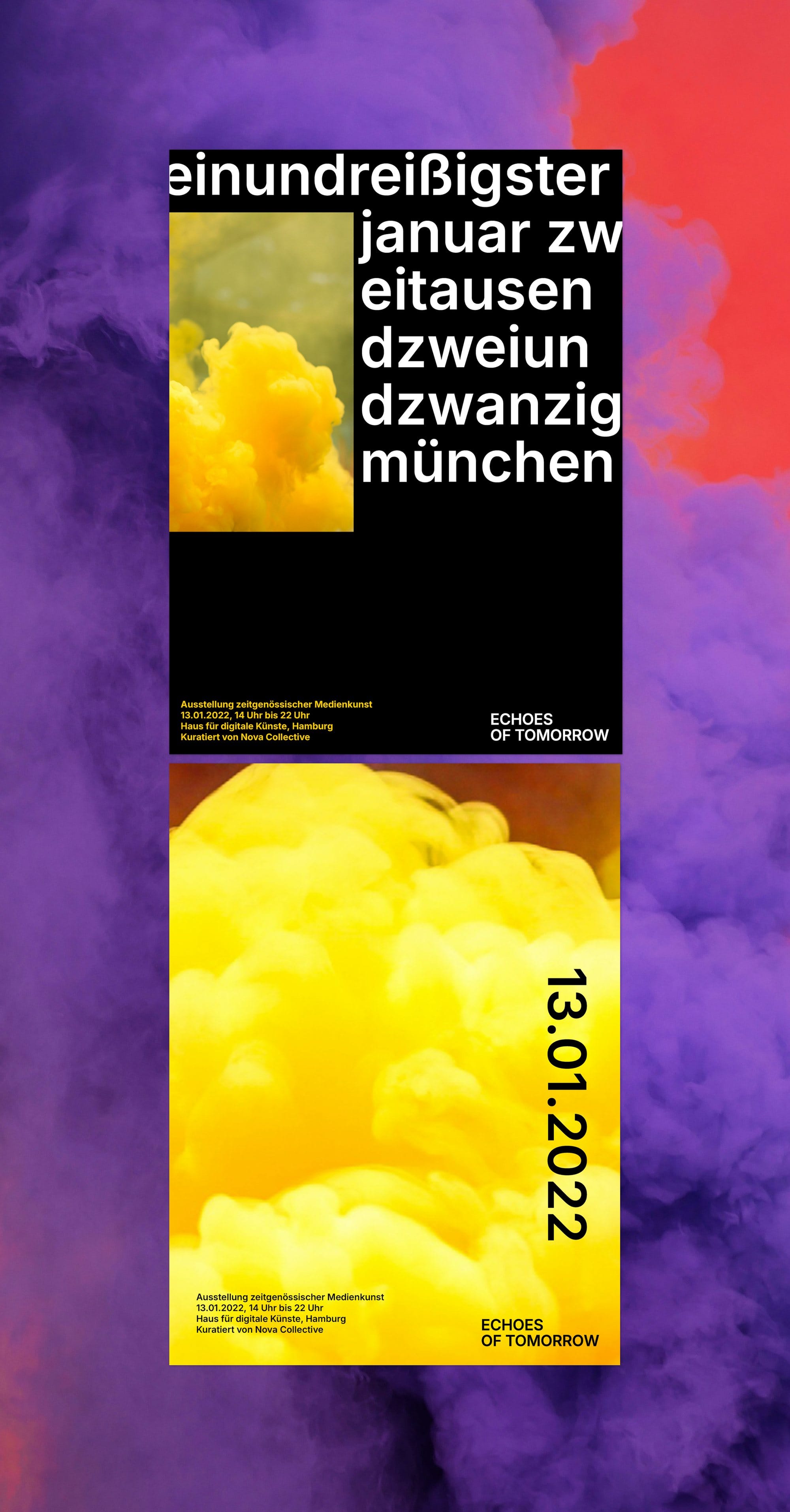 Typographic and yellow smoke posters