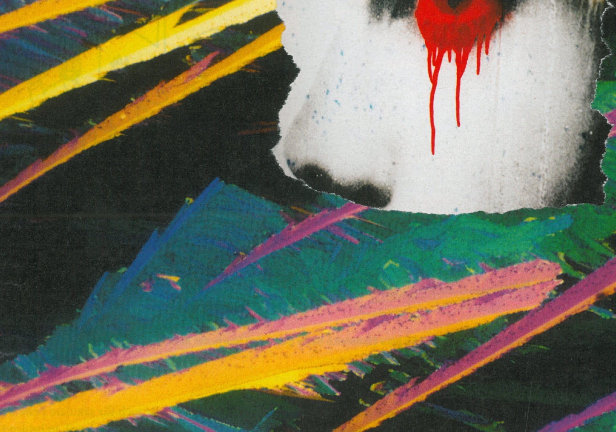 Collage detail with a bleeding eye