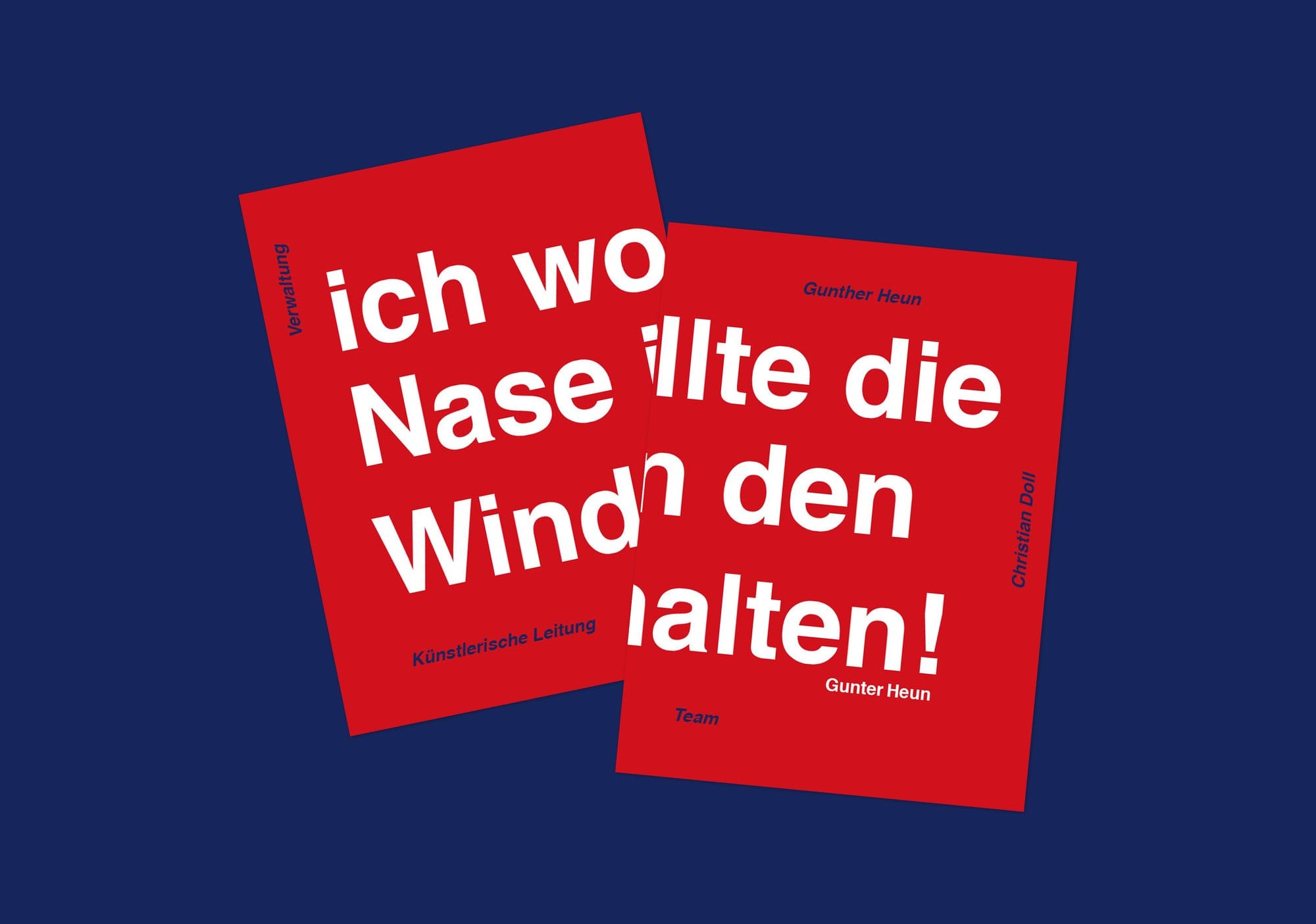 Two red magazine pages with the headline “ich wollte die Nase in den Wind halten!” on blue