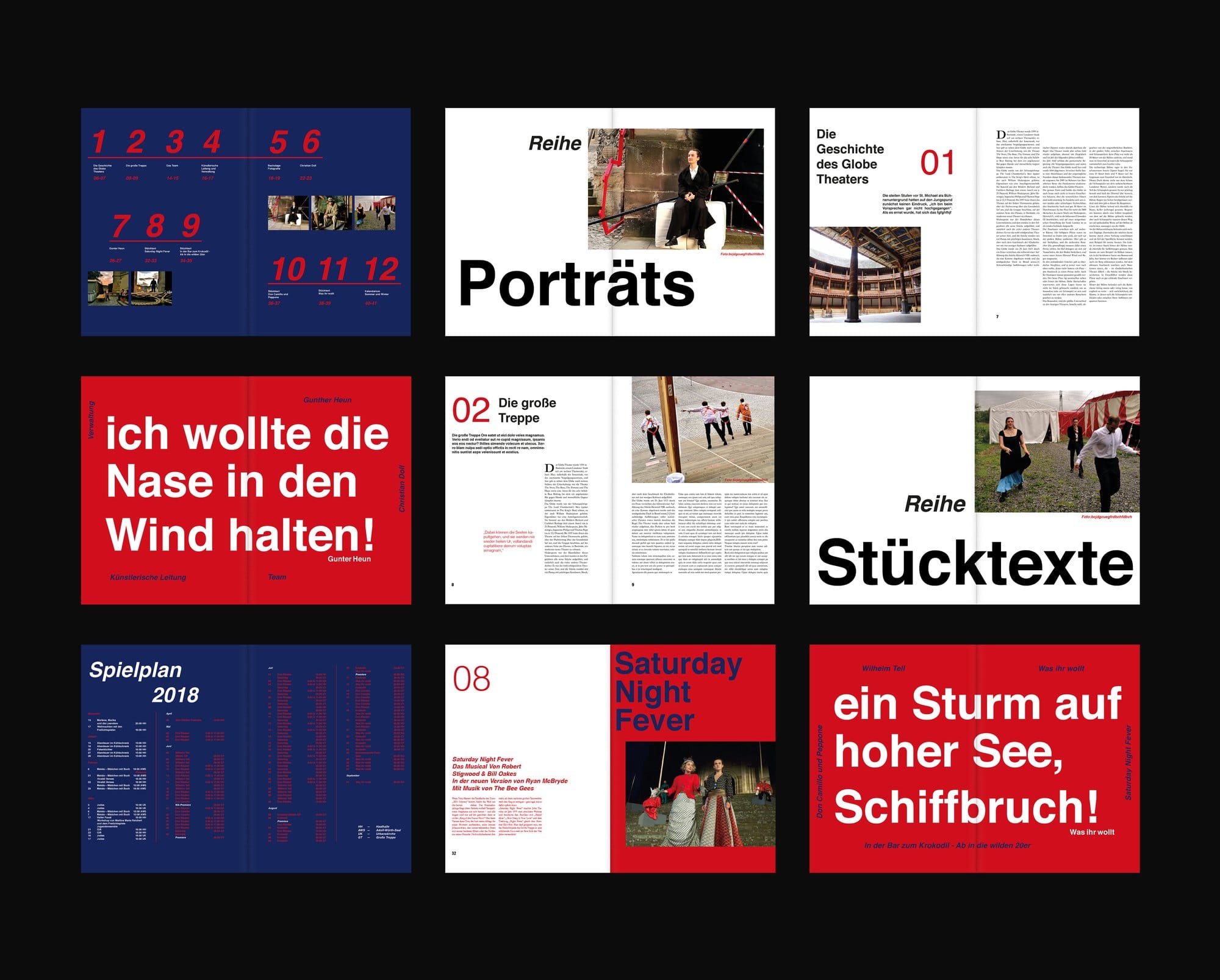 Overview of nine magazine spreads