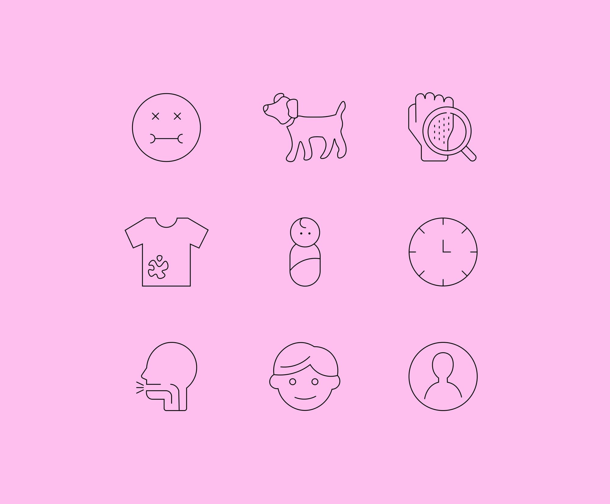Line icon set on pink