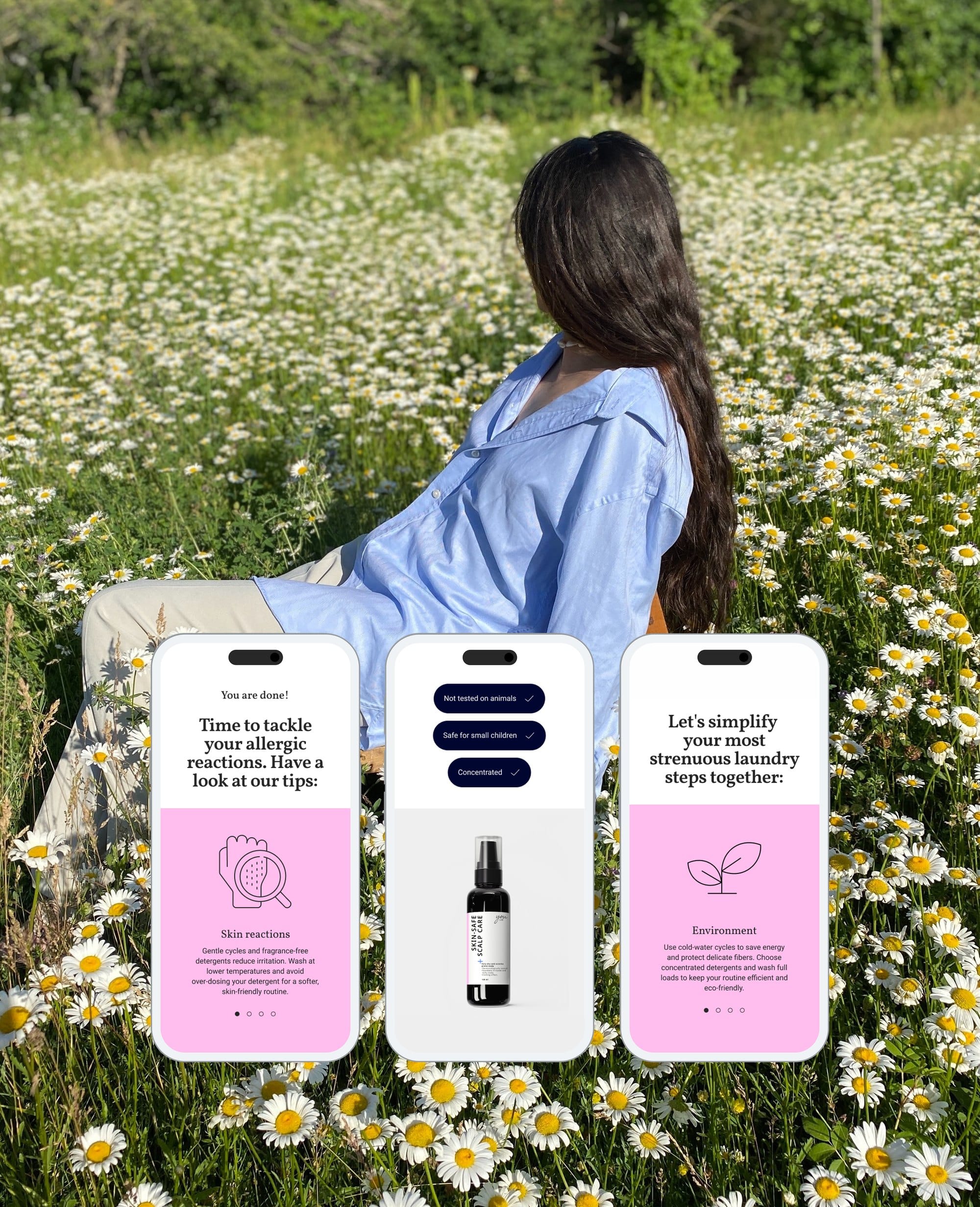 Quiz result screens in a daisy field